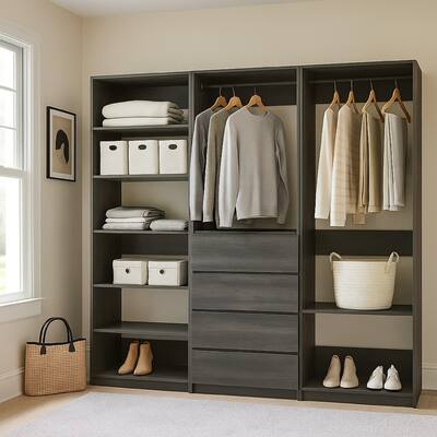 Dee Walk In Closet, Modular Freestanding Storage 9 Shelf 2 Rods Black