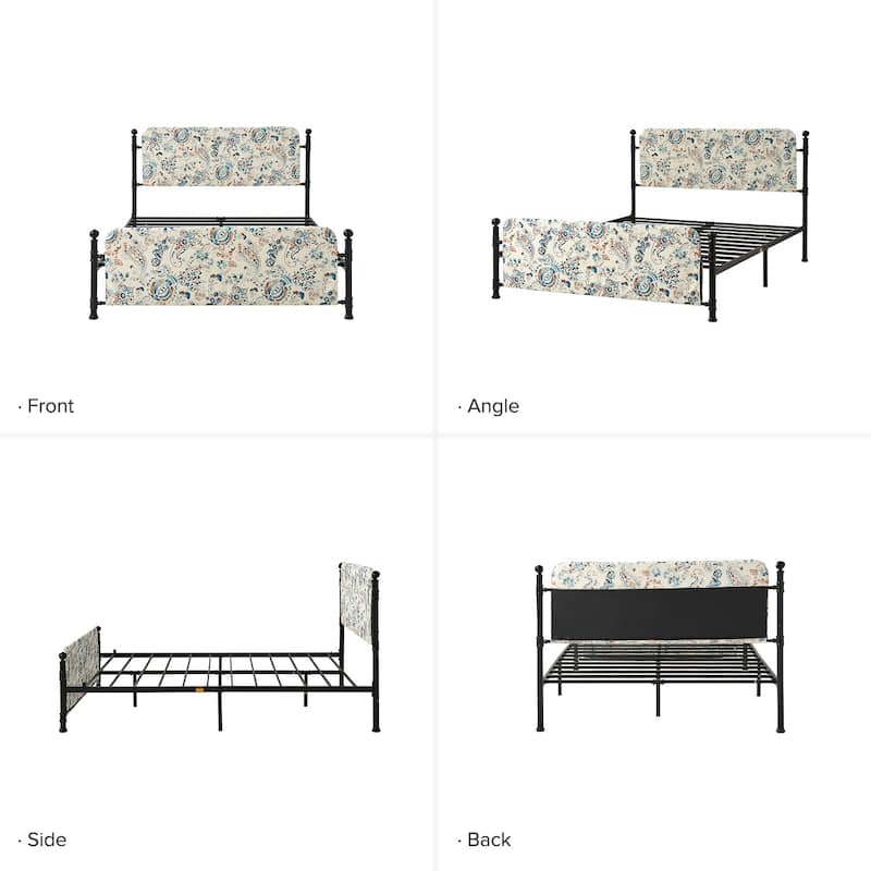 Diana Transitional 62" Floral Upholstered Platform Metal Bed Frame with Washable Slipcover by HULALA HOME