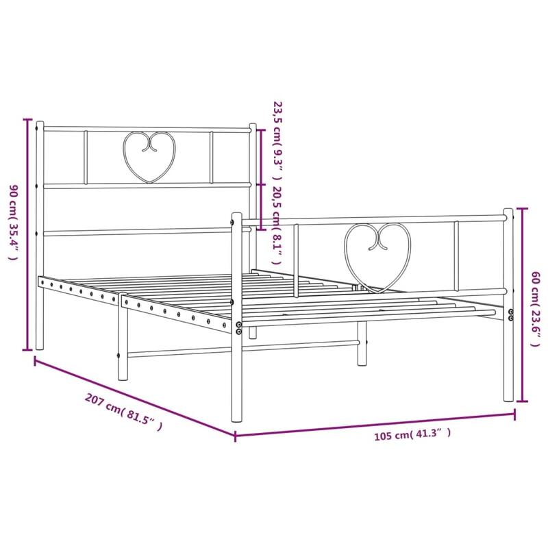 vidaXL Twin XL Metal Bed Frame with Headboard, Black, No Mattress - 81.5" x 41.3" x 35.4"
