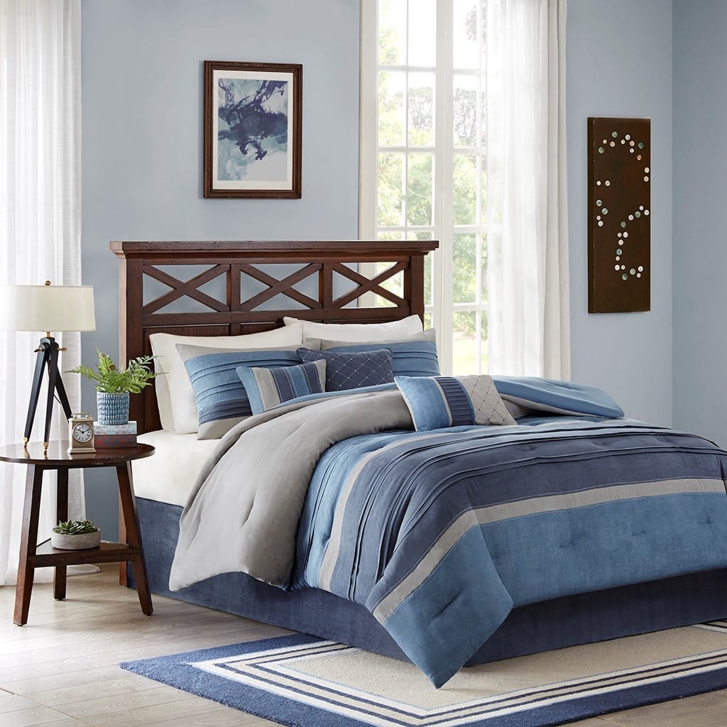 GDF Studio - Collins 7-Piece Microsuede Comforter Set with Decorative Pillows