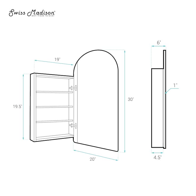 Porte 20 X 30 Arched Recessed/Wall Mount Medicine Cabinet With Mirror In Black - 20 x 30