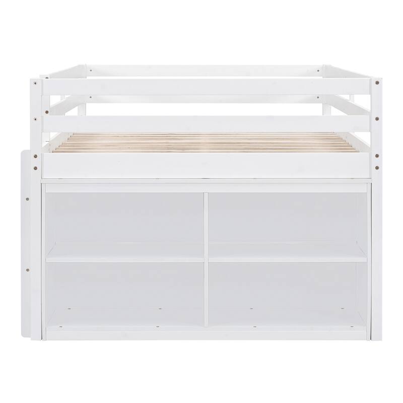 Full Size Loft Bed with Retractable Desk and Storage Drawers, White