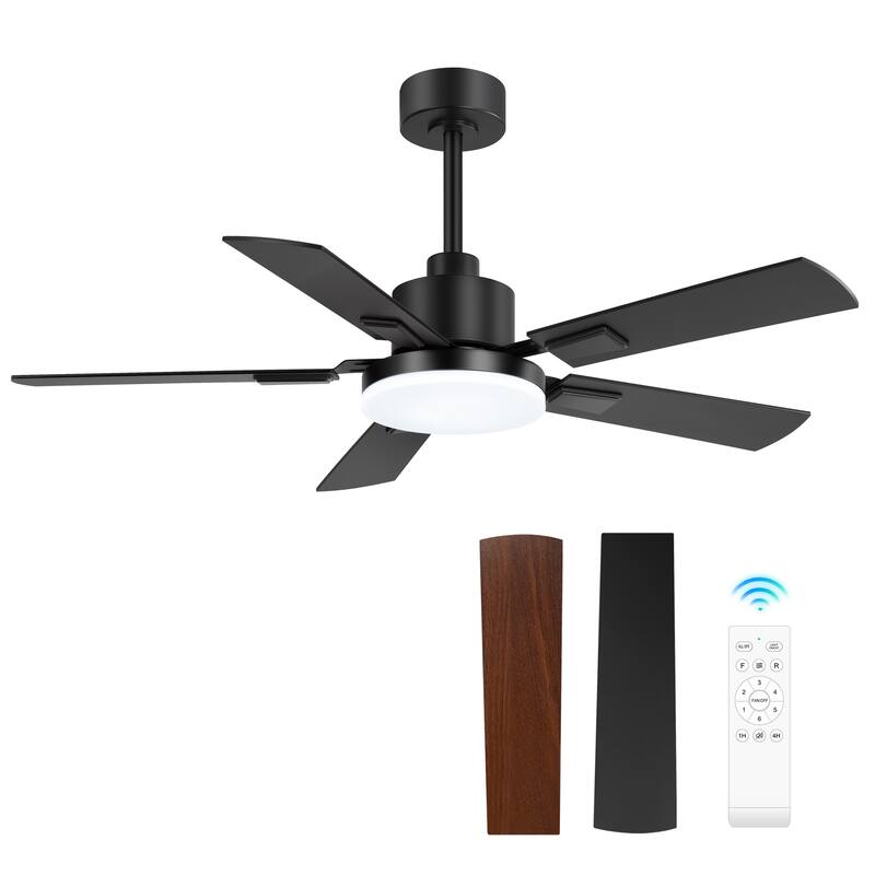 48"/52"/60" Modern Black LED Ceiling Fan with Light Remote (5/6 Reversible Blades)