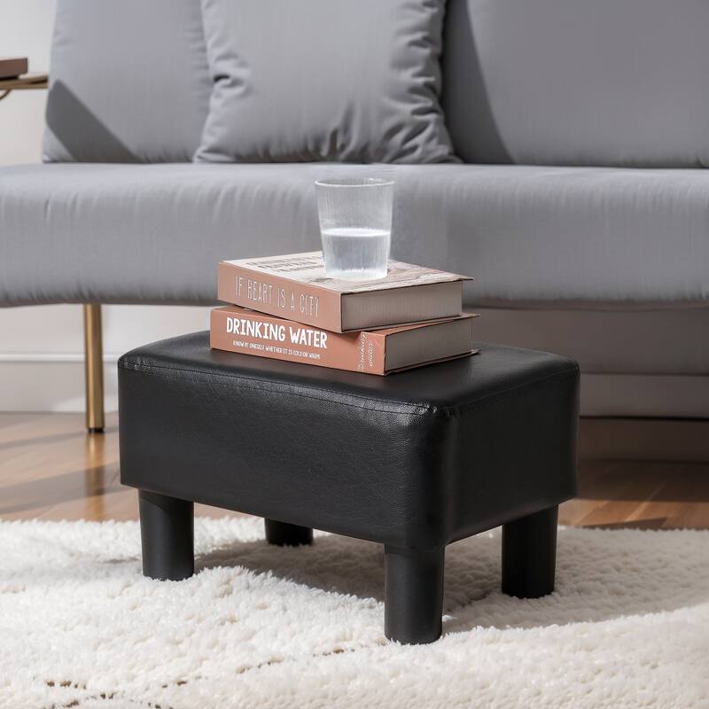 Javlergo Small Footstool Ottoman, PU Leather Footrest with Legs, Rectangle Padded Seat