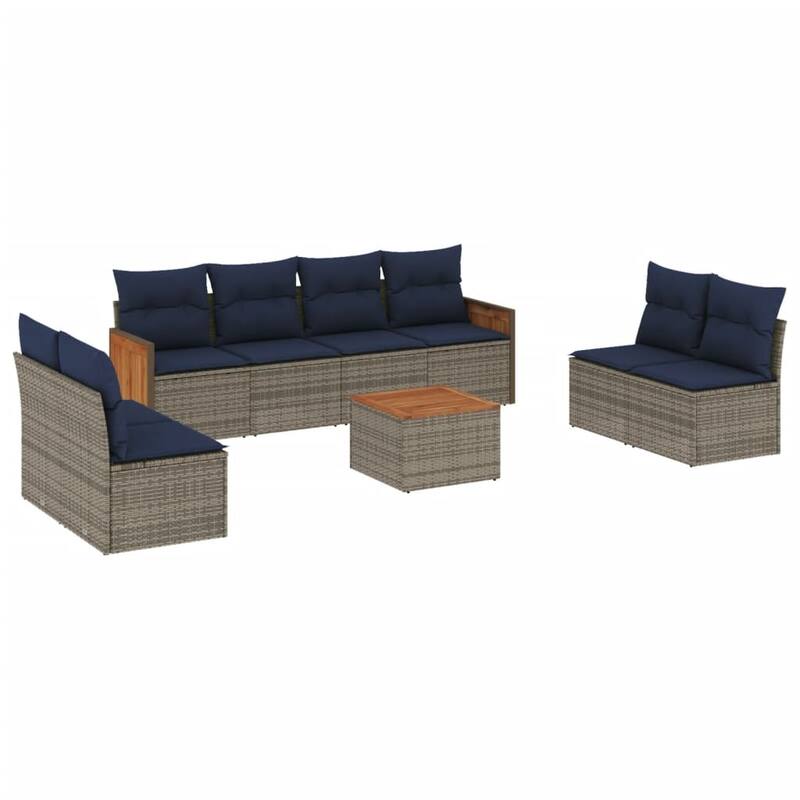 vidaXL 9 Piece Patio Sofa Set with Cushions Gray Poly Rattan - 110.0x27.2x66.6