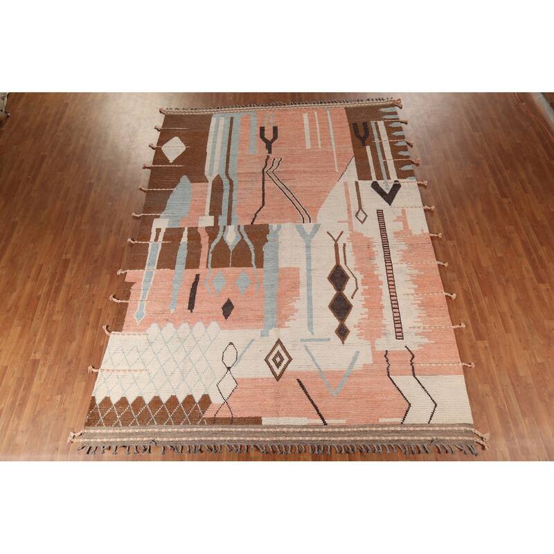 All-Over Moroccan Abstract Area Rug Hand-Knotted Wool Carpet - 8'11"x 12'8"