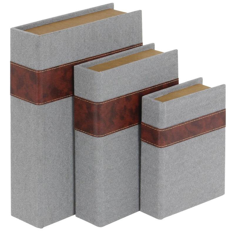 Roche River Decor - Linen Fabric Chevron Patterned or Texxtured Faux Book Storage Box - Set of 3 or 4 Multi-Colored - Gray - Set of 3 15", 12", 9"H