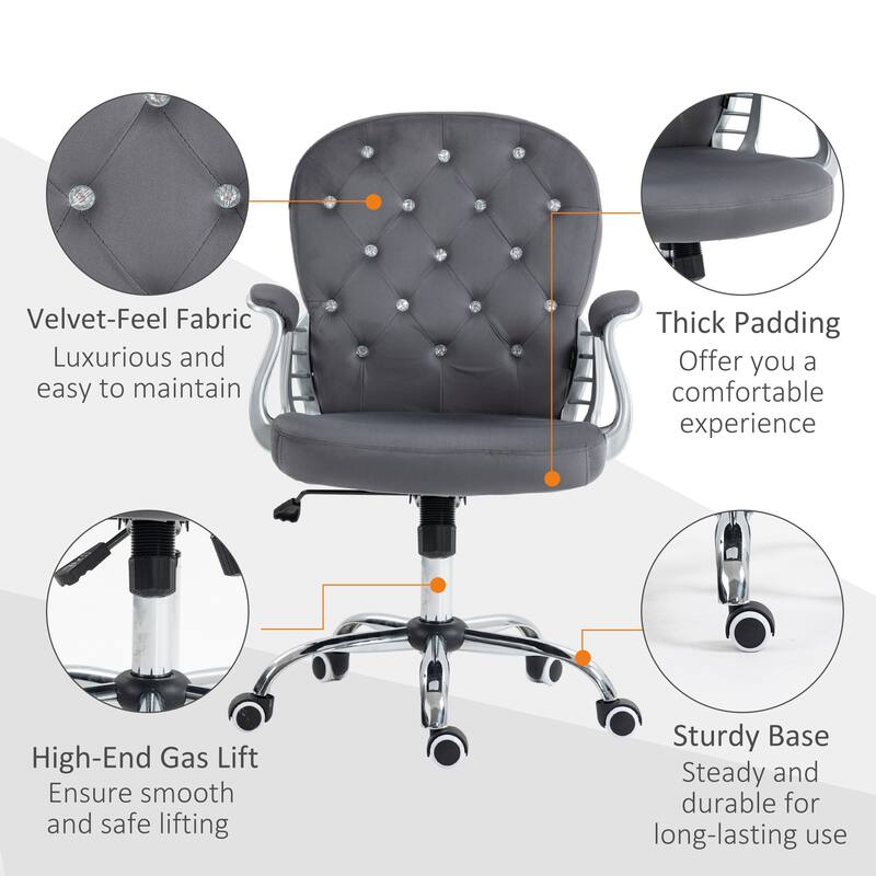 Velvet Home Office Chair with Swivel Wheels, Button Tufted Upholstered Desk Chair, Computer Chair with Adjustable Height