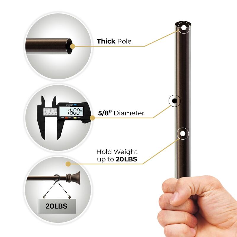 Deco Window 2 Pack Single Curtain Rod with Square Finials & Brackets Set - 44" to 84", 5/8 Inch Diameter, Brown Oil Rubbed