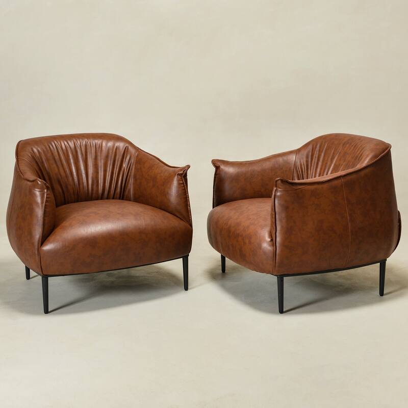 KINWELL 33" Wide Faux Vegan Leather Upholstery Barrel Accent Chair
