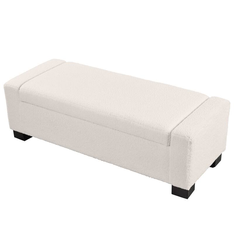 Roomfitters Upholstered Storage Ottoman Bench with Hinged Lid, Rectangular Accent Seat for Living Room, Bedroom