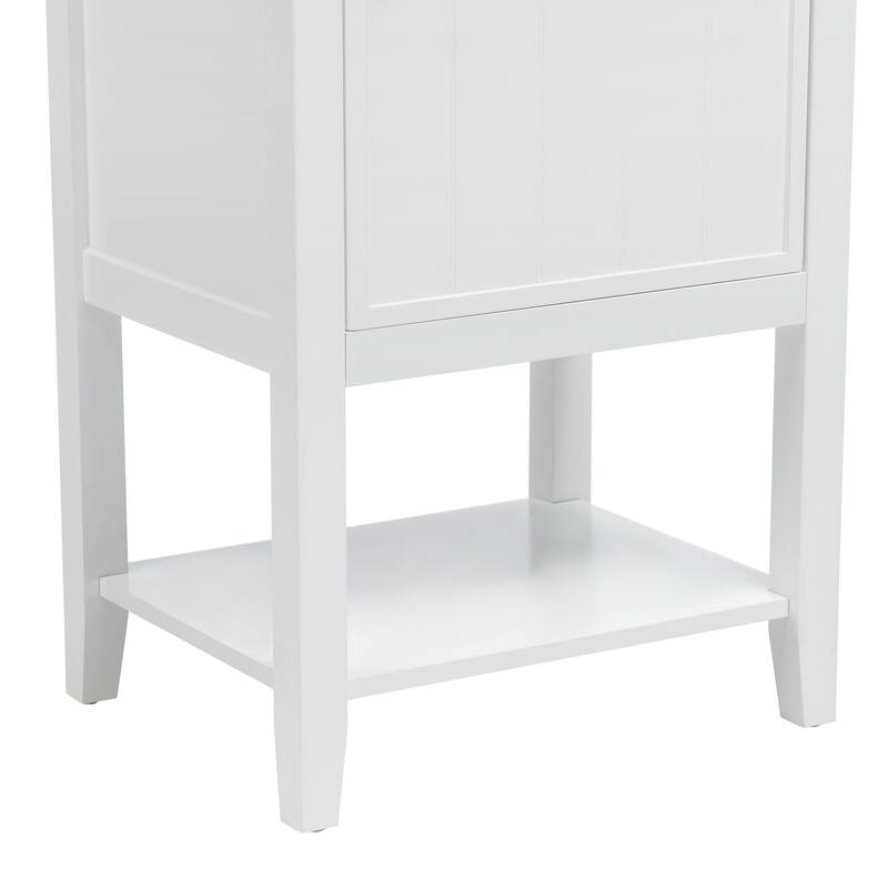 Bathroom Storage Cabinet Vanity with Ceramic Sink, Vertical Stripe Soft Closing Door, Storage Rack, Gold Handle and Open Shelf
