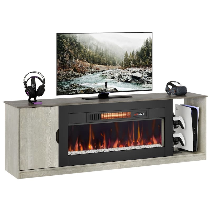 Bestier 70" TV Stand with 36" Electric Fireplace, Modern Led Electirc Fireplace TV Stand fits TV up to 80" with Storage Cabinet