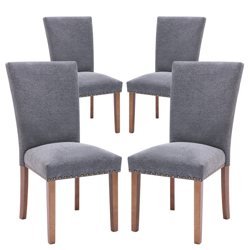 Upholstered Parsons Dining Chairs Set of 2/4/6, Fabric Dining Room Kitchen Side Chair with Nailhead Trim and Wood Legs