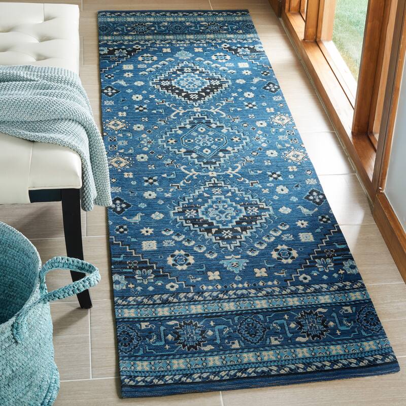 SAFAVIEH Classic Vintage Boho Rossanna Oriental Cotton Rug - 2'3" x 8' Runner - Blue/Charcoal