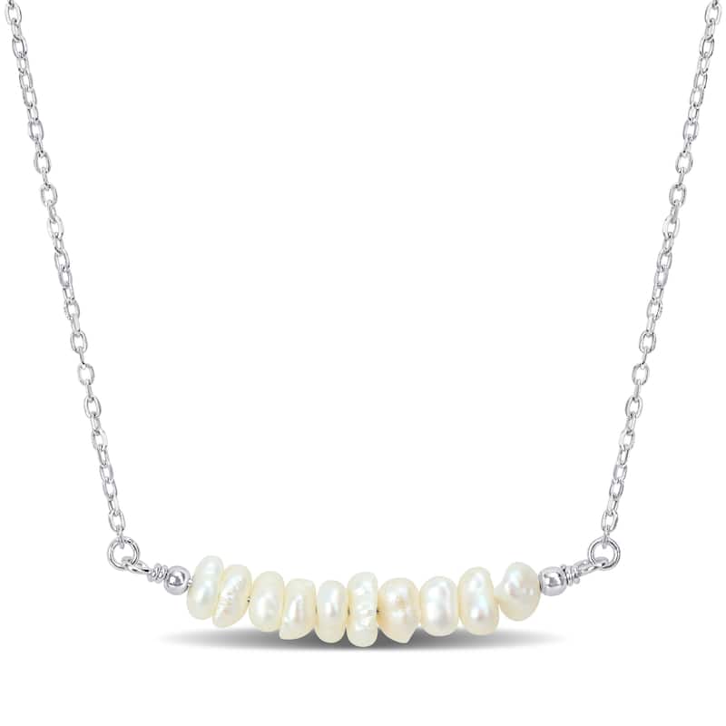 Miadora 4-5mm Cultured Freshwater Pearl Bar Necklace in Sterling Silver-17+2 in