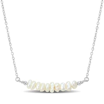 Miadora 4-5mm Cultured Freshwater Pearl Bar Necklace in Sterling Silver-17+2 in