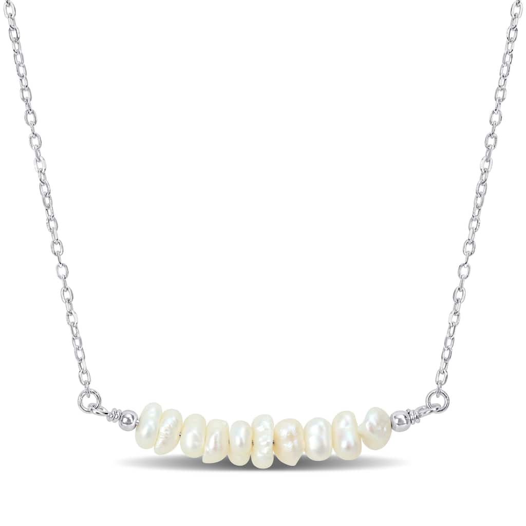Miadora 4-5mm Cultured Freshwater Pearl Bar Necklace in Sterling Silver-17+2 in
