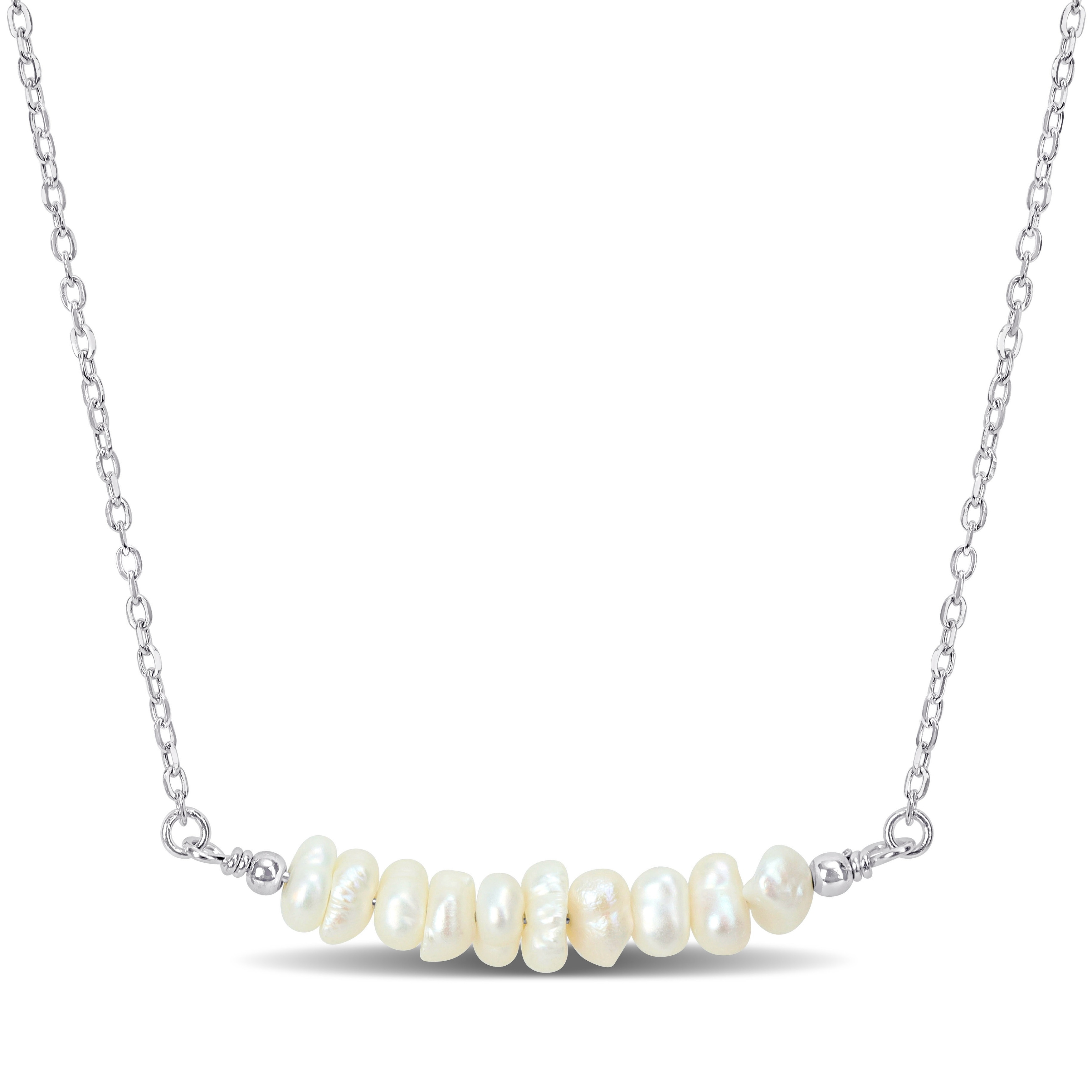 Miadora 4-5mm Cultured Freshwater Pearl Bar Necklace in Sterling Silver-17+2 in