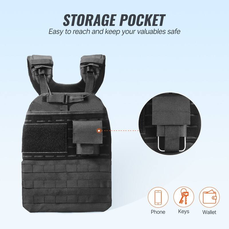 Black Nylon Adjustable Weighted Vest with Pocket, Up to 40 lbs Capacity - 40 lbs