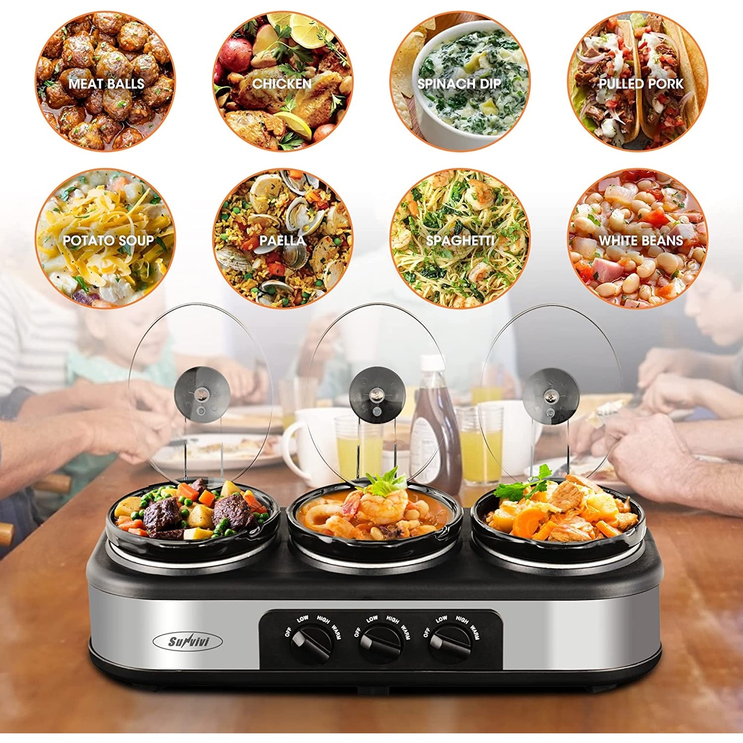 Slow Cooker, Dual and Triple Slow Cooker Buffet Server Multiple Pot Food  Warmer