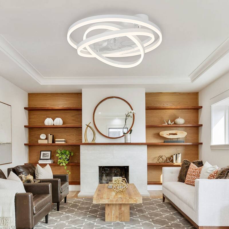 24" Adjustable Light Kit Flush Mount Ceiling Fan, 3 Color Tone CCT dimmable 6 Fan Speed, Remote & App Control for Bedroom