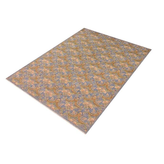 Bohemian Ziegler Spauldin Blue Gold Hand-knotted Wool Rug - 8'9