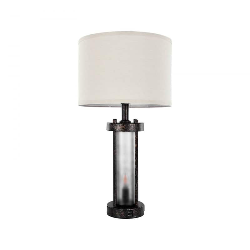 Set of 2 White-Black Table Lamp with Dual Lights USB-C, USB and AC Ports - 24.2 x 12.6 x 12.6 in