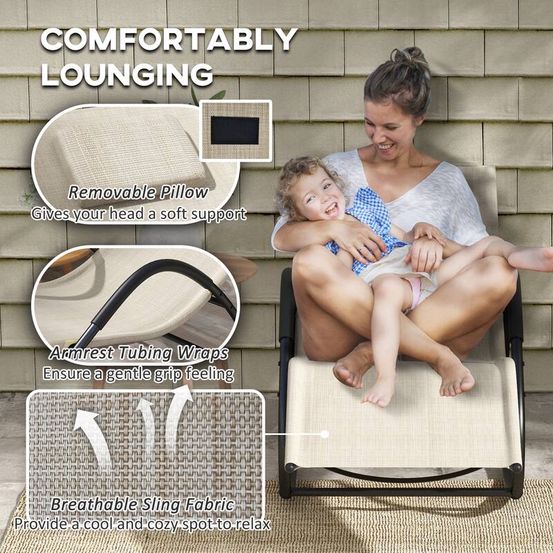 Outsunny Rocking Chair, Zero Gravity Patio Chaise Sun Lounger, Outdoor Rocker, UV Water Resistant