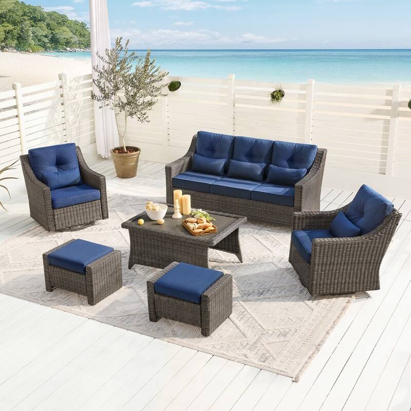 Murphy 6-Piece Outdoor Wicker Patio Furniture Conversation Sofa Sets