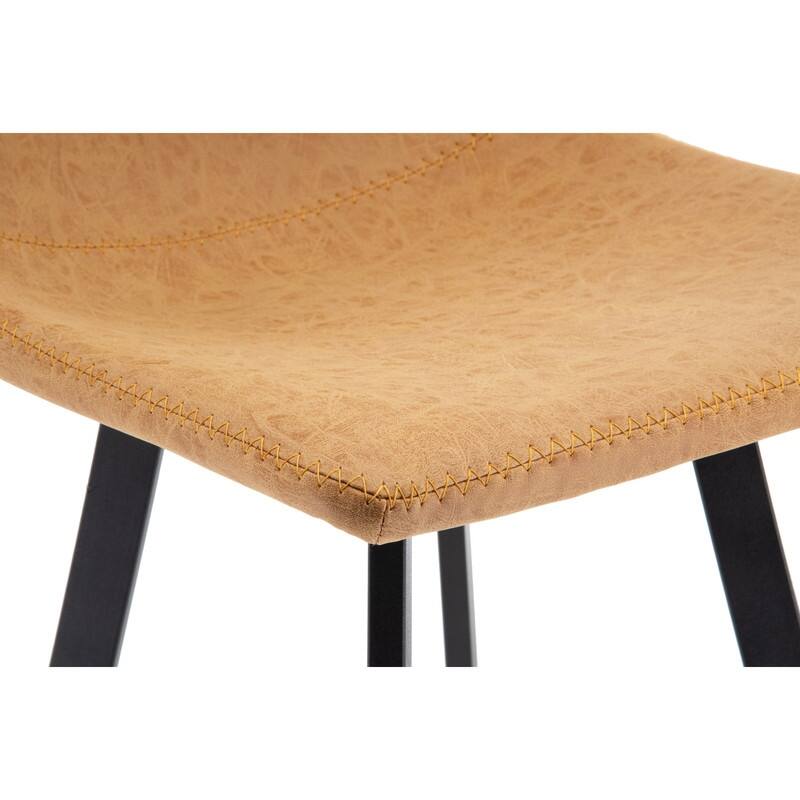 Elland Modern Upholstered Leather Bar Stool with Stainless Steel Legs, Curve Padded Seat, Built-in Footrest, and Plastic Glides