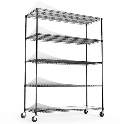 5 Tier Adjustable Metal Wire Shelf Unit with Wheels and Shelf Liners