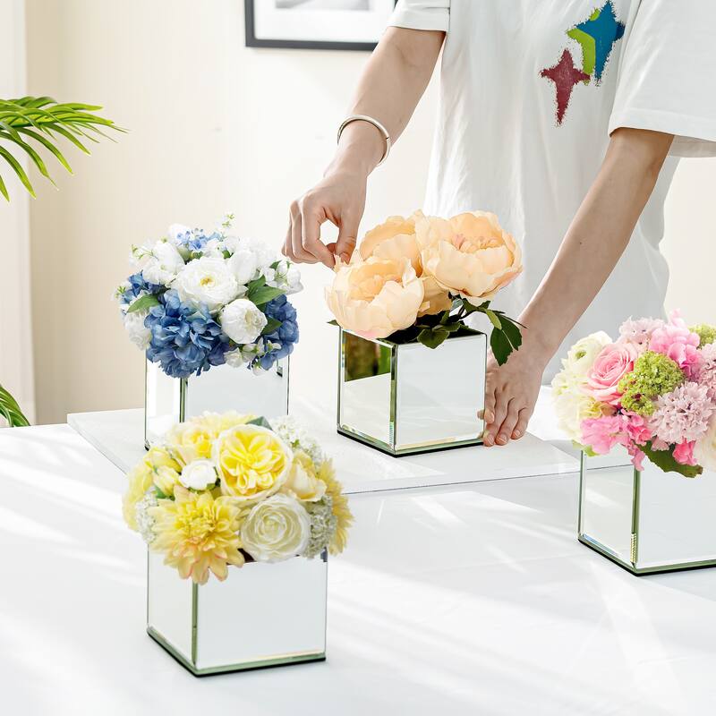 Set of 6 Modern Mirrored Cube Vases