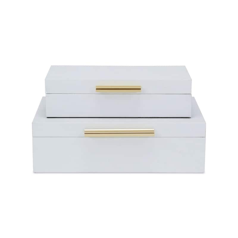 Faux Snakeskin Decorative Boxes - 11.75" - White and Gold - Set of 2