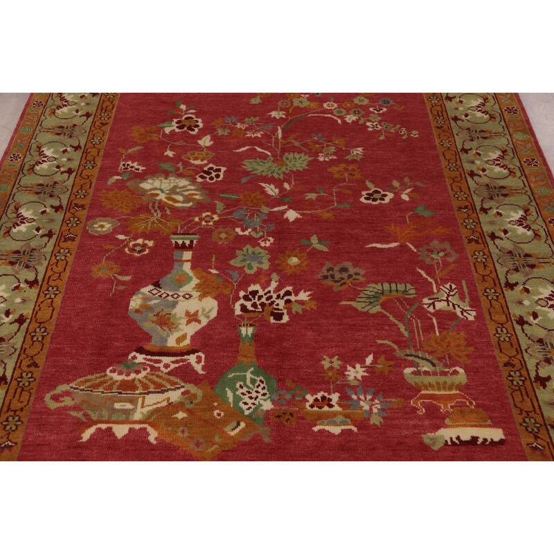 Art Deco Indian Area Rug Handmade Wool Carpet - 7'10" x 10'0"