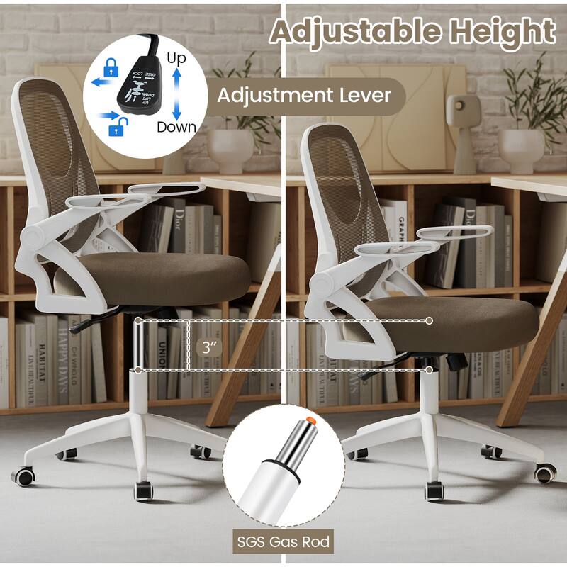 Breathable Mesh Adjustable Desk Chair with Lumbar Support and Sponge Cushion Flip-up Armrests - 25" x 25" x 36"-39"