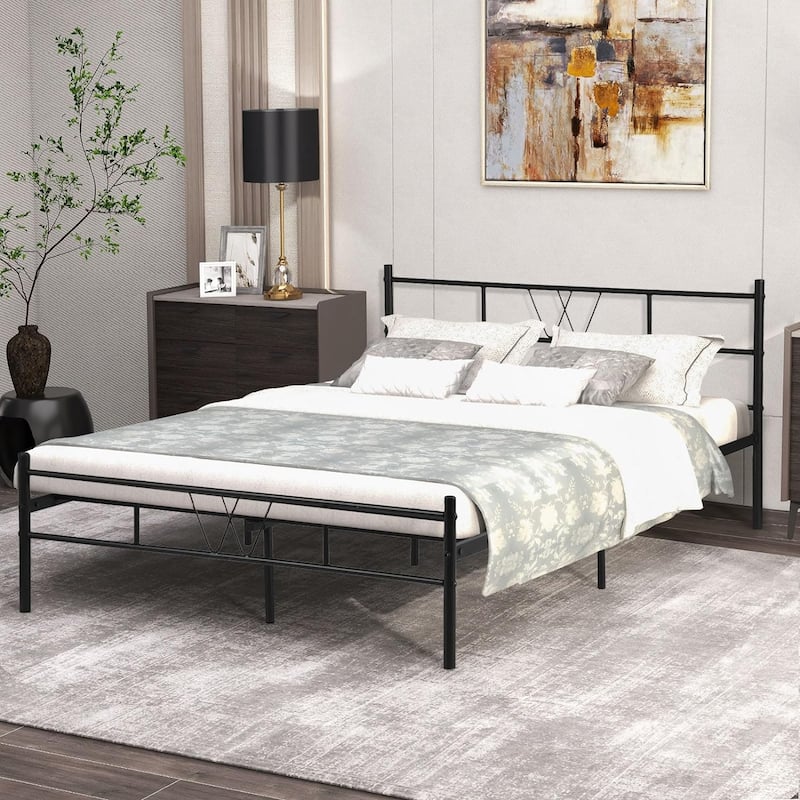 Twin Size Metal Platform Bed Frame with Headboard Footboard, Heavy Duty Steel Slat Support, Easy Assembly Mattress Foundation - Full