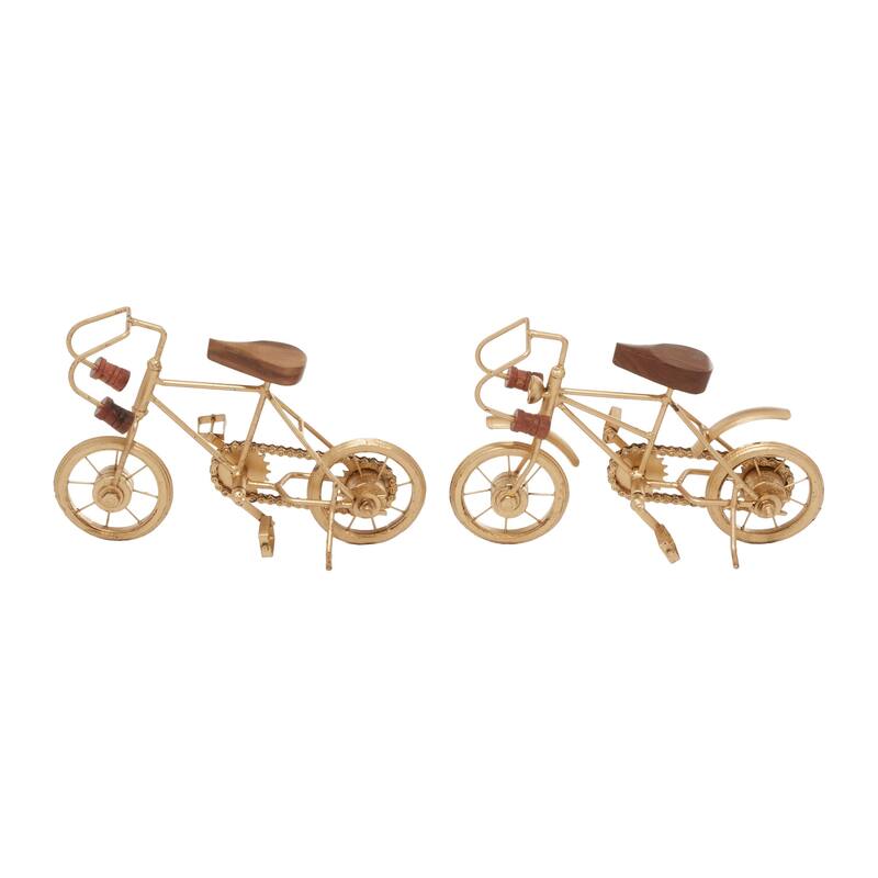 Metal Bike Sculpture with Wood Accents - Set of 2 Gold - Roche River Decor