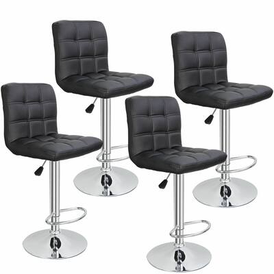 Set of 4 Modern Adjustable Bar Stools with PU Leather and Backrest