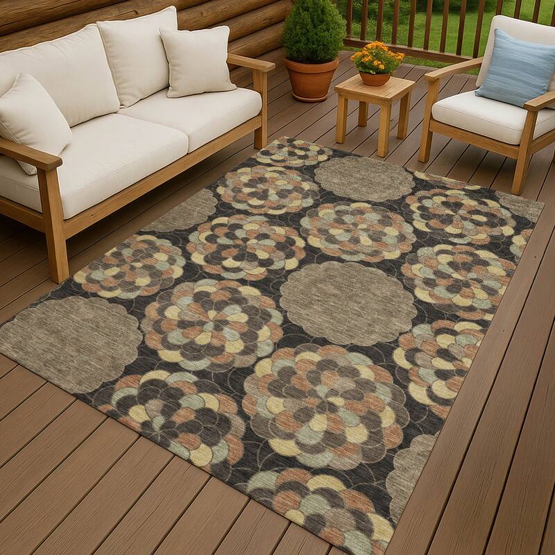 Machine Washable Indoor/ Outdoor Mosaic Cluster Chantille Rug - Brown - 3' x 5'