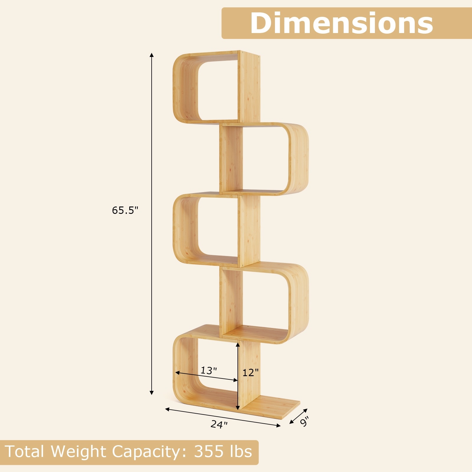 Gymax 2PCS 5-Tier S-Shaped Bookcase w/ 5 Open Cubes Geometric