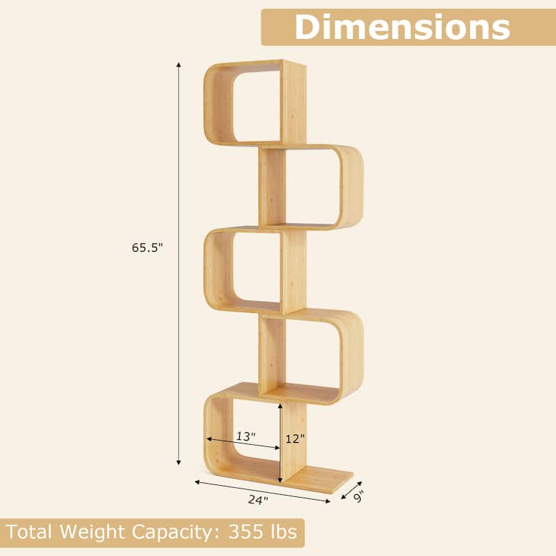 Gymax 2PCS 5-Tier S-Shaped Bookcase w/ 5 Open Cubes Geometric Corner