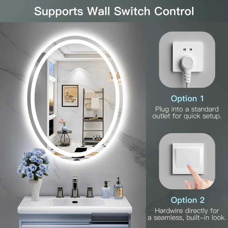 Oval LED Lighted Anti-Fog Wall Bathroom Vanity Mirror