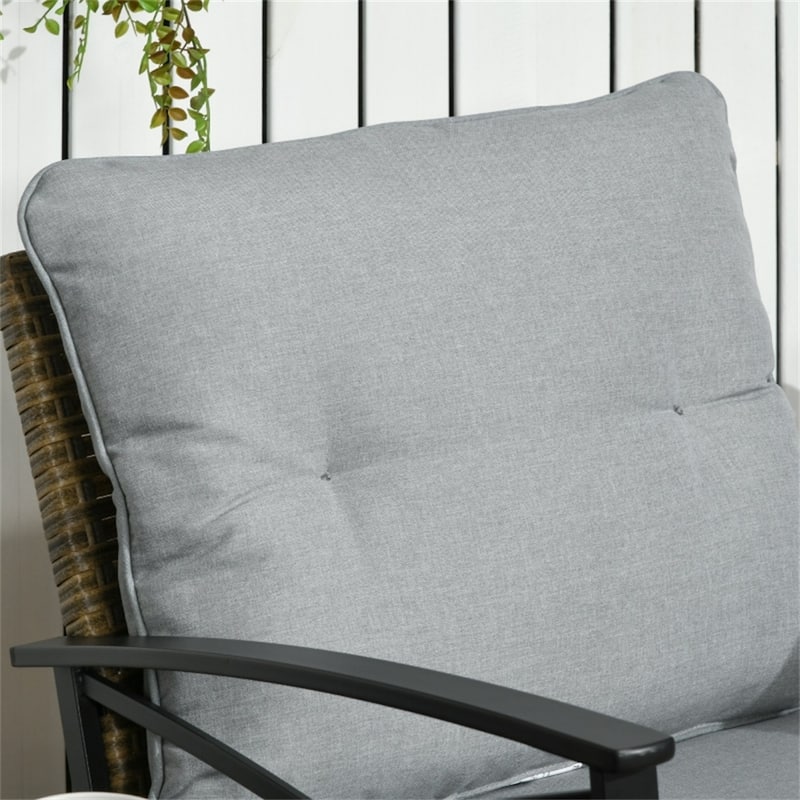 Light Gray Khaki PE Rattan Rocking Chair Set with Cushions and Table - 25.25" W x 34.75" D x 31" H