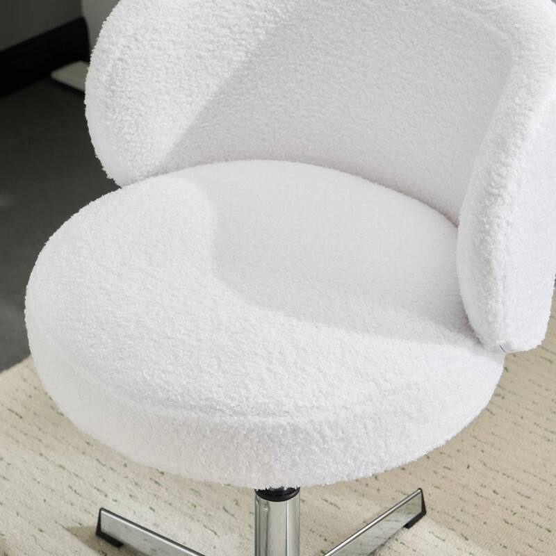 Cute Modern Teddy Swivel Chair Armless Adjustable Height Office Desk Chair with No Wheels and Backrest Support - N/A