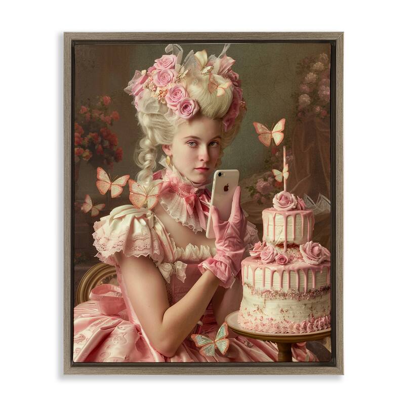 Stupell Vintage Lady with Cellphone Framed Floater Canvas Wall Art Design By Michael McKinney - 17 x 21 - Brown