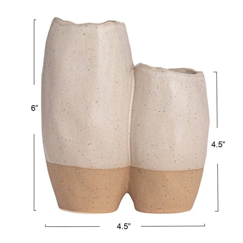 2-Tone Stoneware Vase with 2 Sections and Reactive Glaze