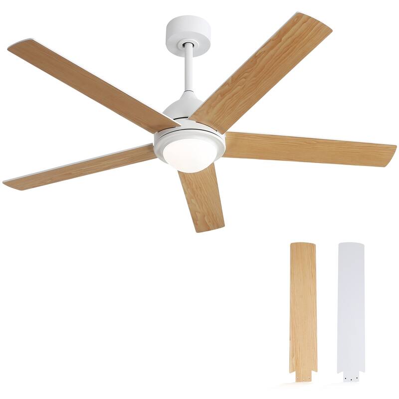 52" Plywood Ceiling Fan with Light and Remote Reversible Quiet AC Motor Dimmable LED Dual Color Blade - White