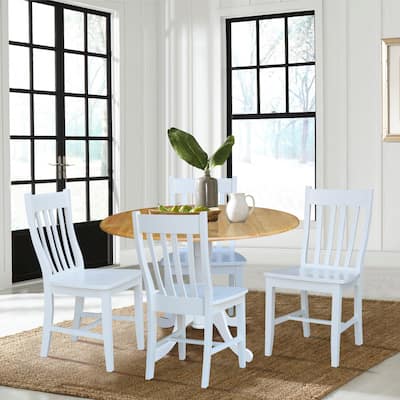 42 in. Drop Leaf Table with 4 Slat Back Dining Chairs - 5 Piece Set