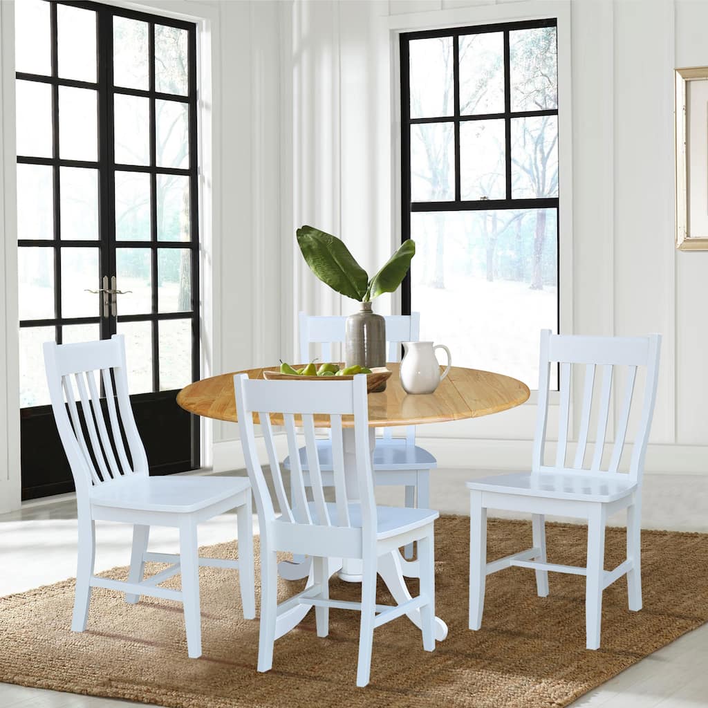 42 in. Drop Leaf Table with 4 Slat Back Dining Chairs - 5 Piece Set